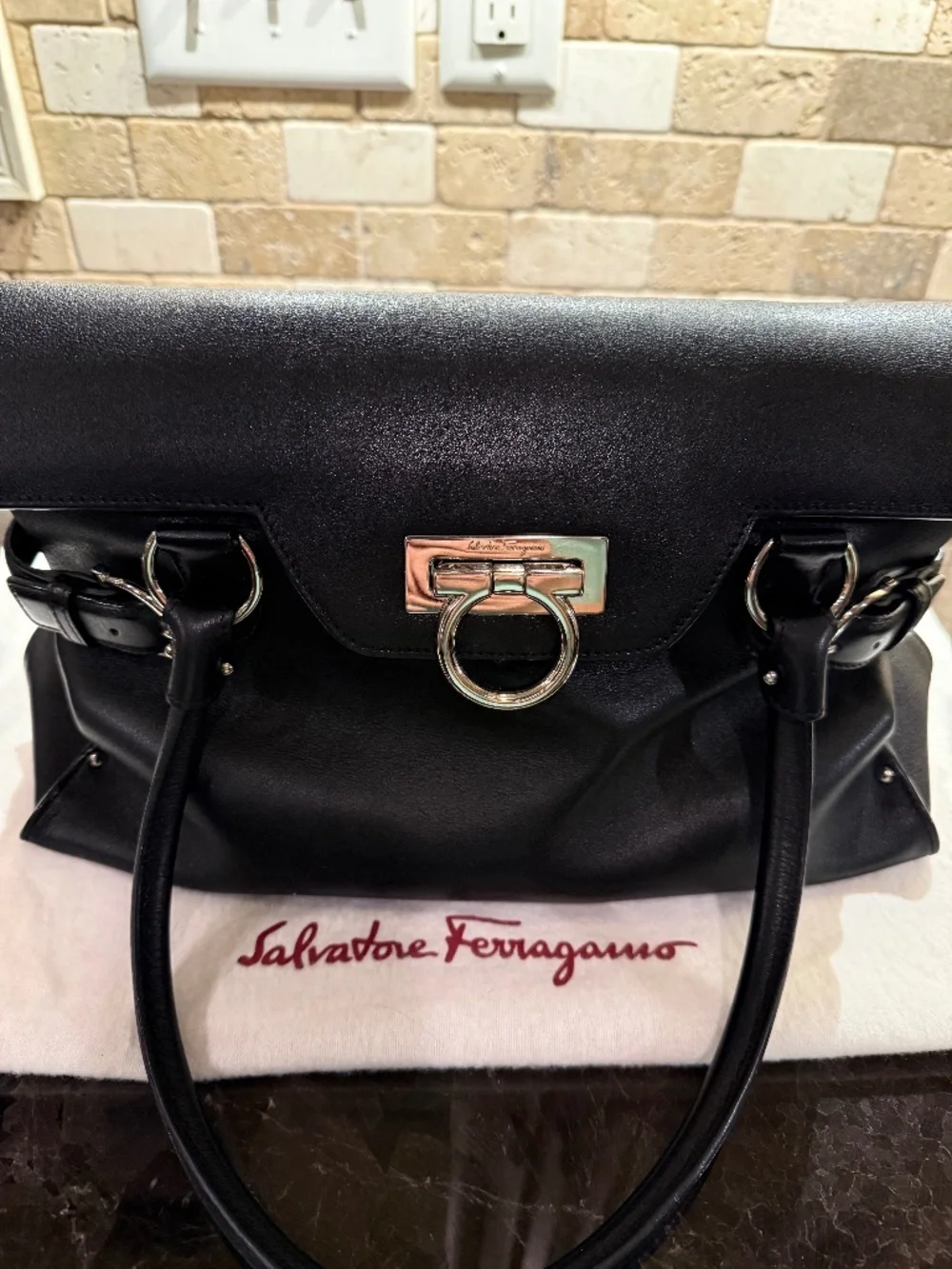 Salvatore Ferragamo Shoulder Bag with Gancini Clasp (Matching Wallet Included)